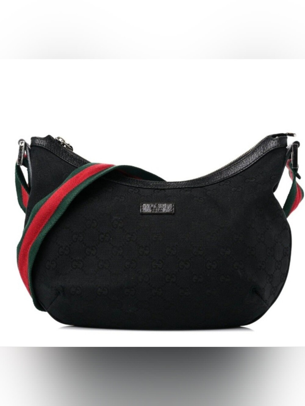 GUCCI Monogram Web Medium Half Moon Black Hobo ***AUTHENTIC***